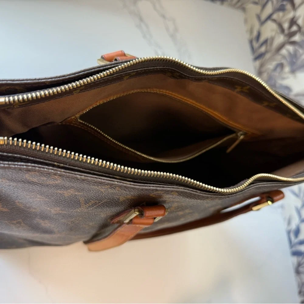 Louis Vuitton Brown Monogram Canvas Tote with Tan Leather Straps